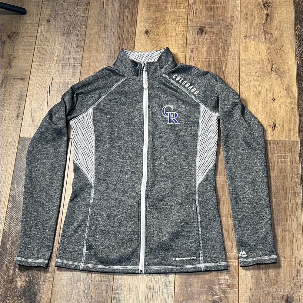 Majestic Colorado Rockies Baseball Gray Full-Zip Thermabase Jacket Medium